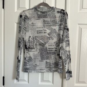 River Island Black and White Newspaper Print Long Sleeve Top